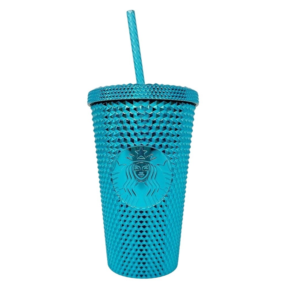 NEW Starbucks Blue Splash Chrome Bling Studded Tumbler 16 oz‎